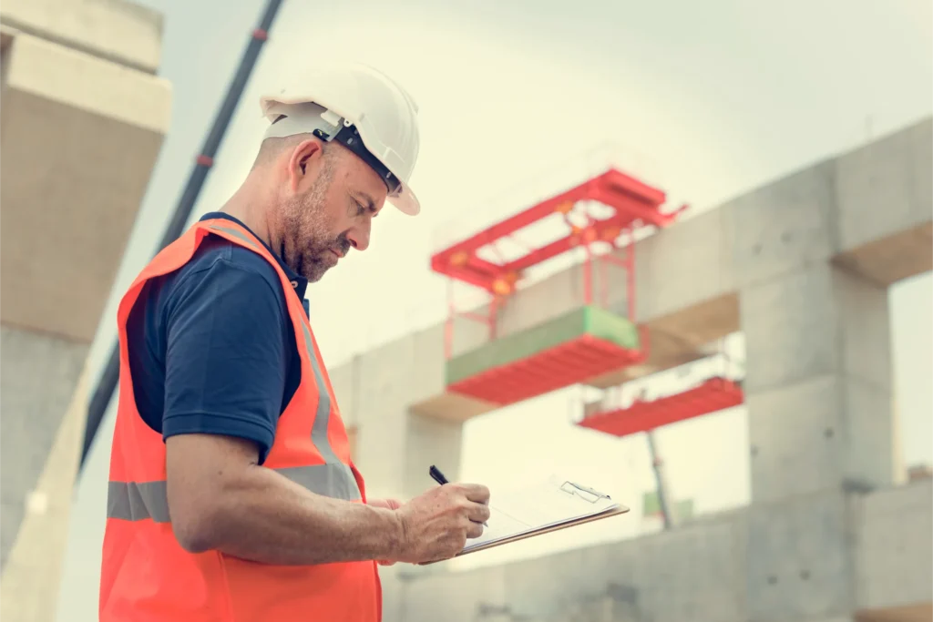 Construction supervisor inspecting infrastructure on site